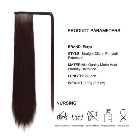 Ponytail Wrap Around Hair Piece Long Straight 22 Inch MMZ-22 Color 2 - Picture 10 of 12
